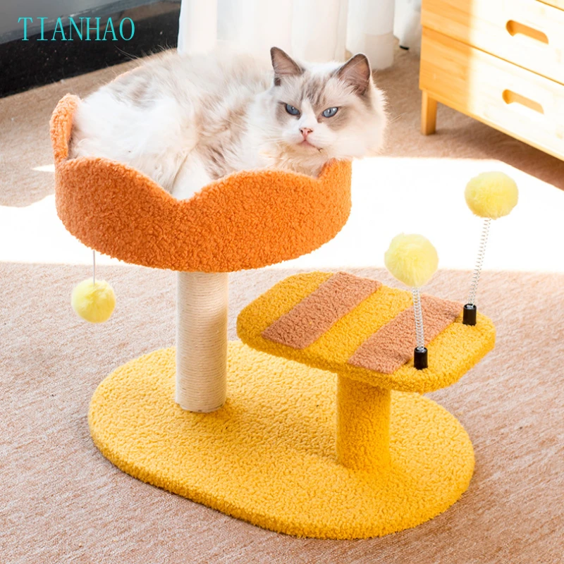sisal-rope-cat-tree-bee-cat-climbing-frame-with-ball-condo-and-perches-cute-scratcher-jumping-platform-pets-toy-cats-furniture
