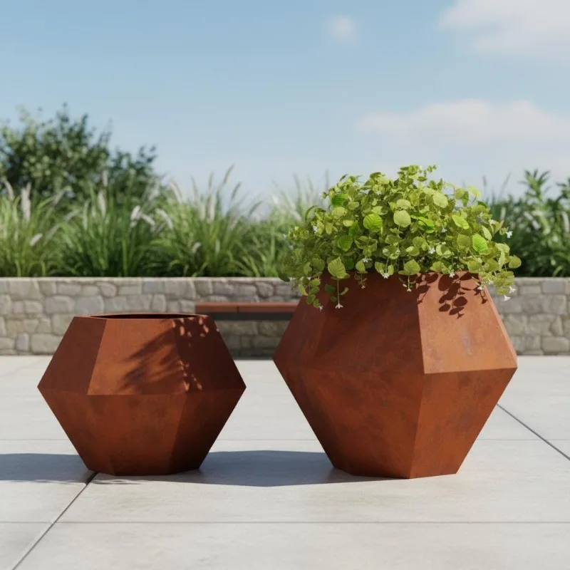 Lot de 2 jardinières en acier rouillé 75x75x60 cm pour extérieur, pour jardin et terrasse, plantes et fleurs