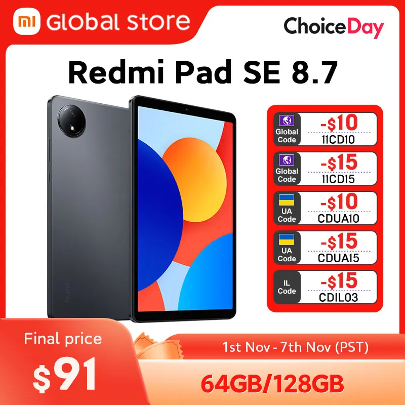 Global Version Xiaomi Redmi Pad SE 8.7 LCD MediaTek Helio G85 octa-core CPU 6650mAh Battery 18W fast charging 8MP Camera 90Hz