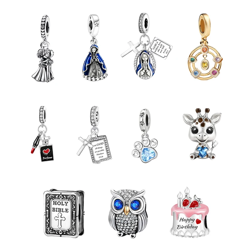 925 Silber Farbe Kreuz Pinguin Giraffe Tier Liebe Herz Diy Charms Perlen Fit Herstellung von Armbändern Halskette Mode Schmuck Geschenk