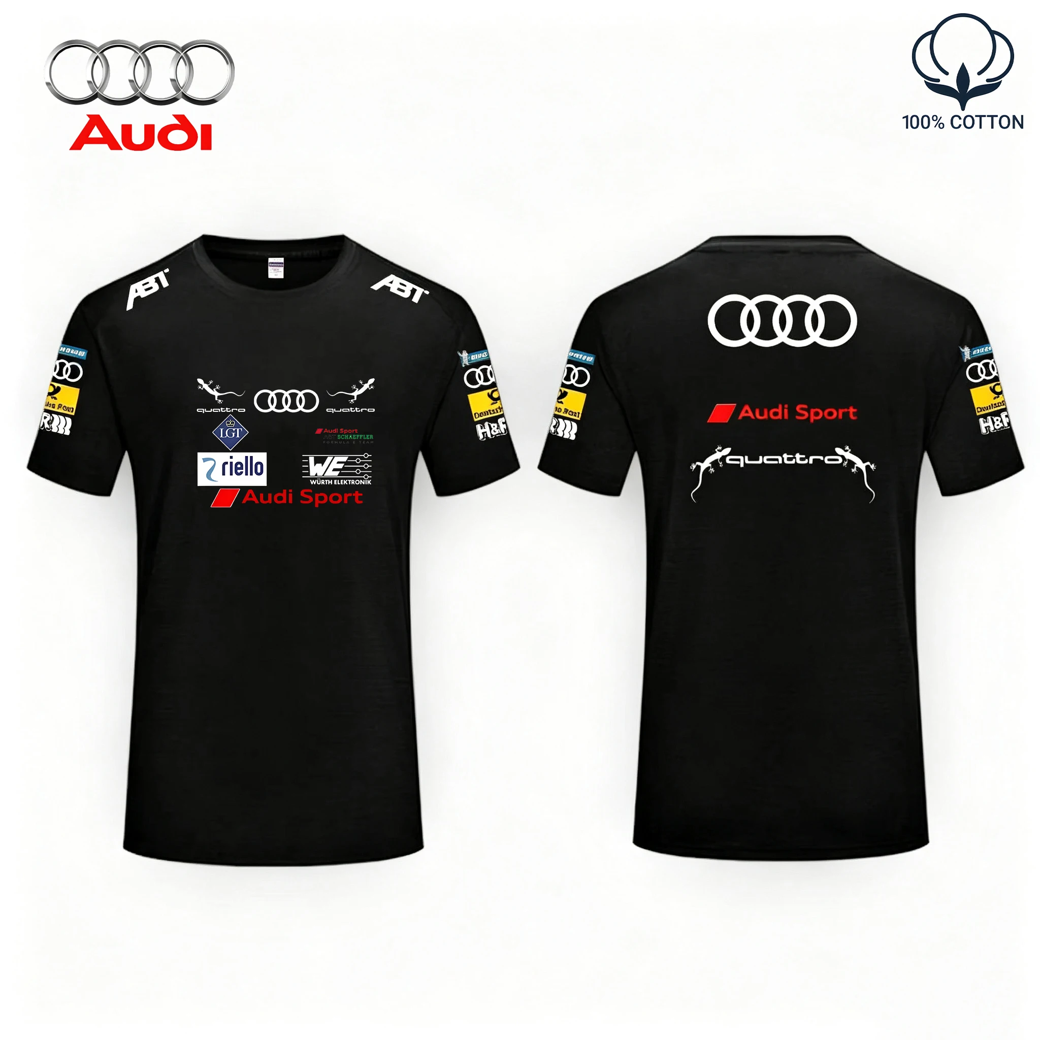 Audi Racing Team Short-Sleeved T-Shirt for Fans Comfortable Pure Cotton Casual Printed Racing Driver Design