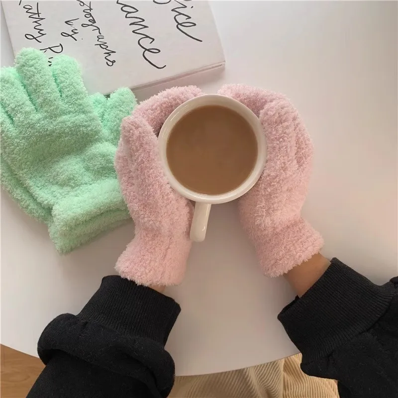 Fashion Winter Mink Velvet Five Finger Gloves Plush Warm Cold-proof Gloves Women Outdoors Cycling Solid Color Wistiti Mittens