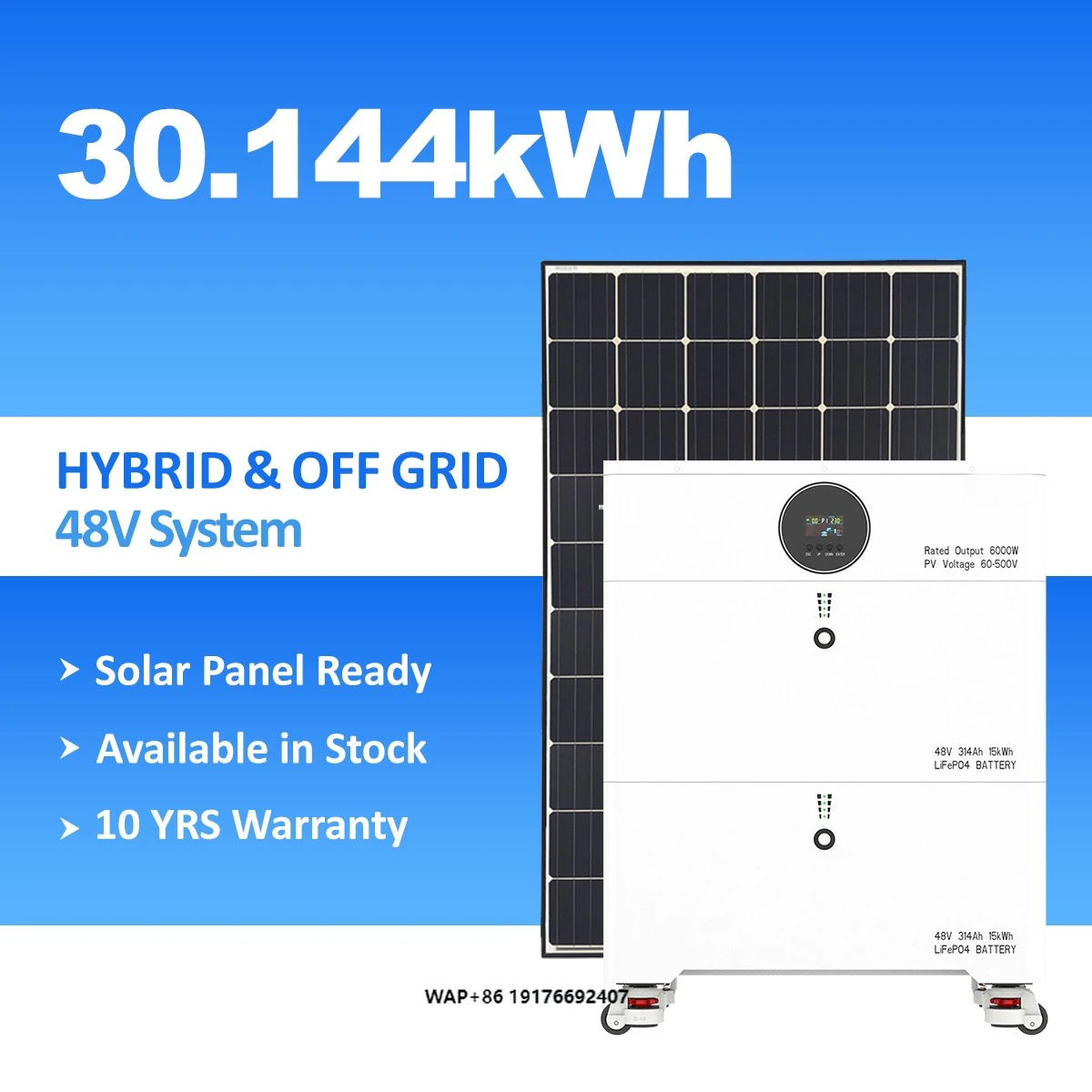 

30kWh Stackable Hybrid Grid Residential Energy Storage System 48V 628Ah Lithium Iron Phosphate Battery Cabinet for Big House