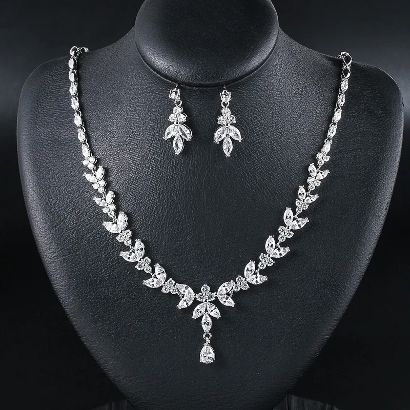 WEIMANJINGDIAN Brand High Quality Marquise and Teardrop Cubic Zirconia CZ Necklace & Earring Bridal Wedding Jewelry Set