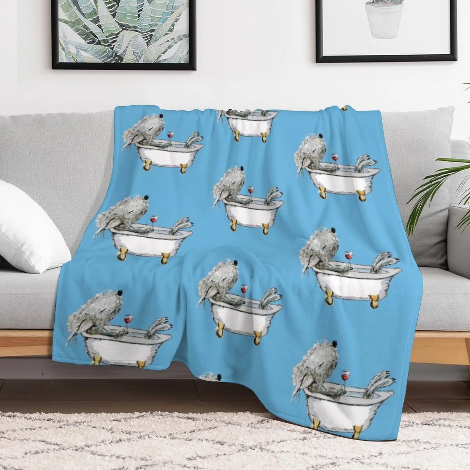 Bedlington Terrier Dog in a Bathtub Throw Blanket Fashion Sofas halloween Flannels Blankets