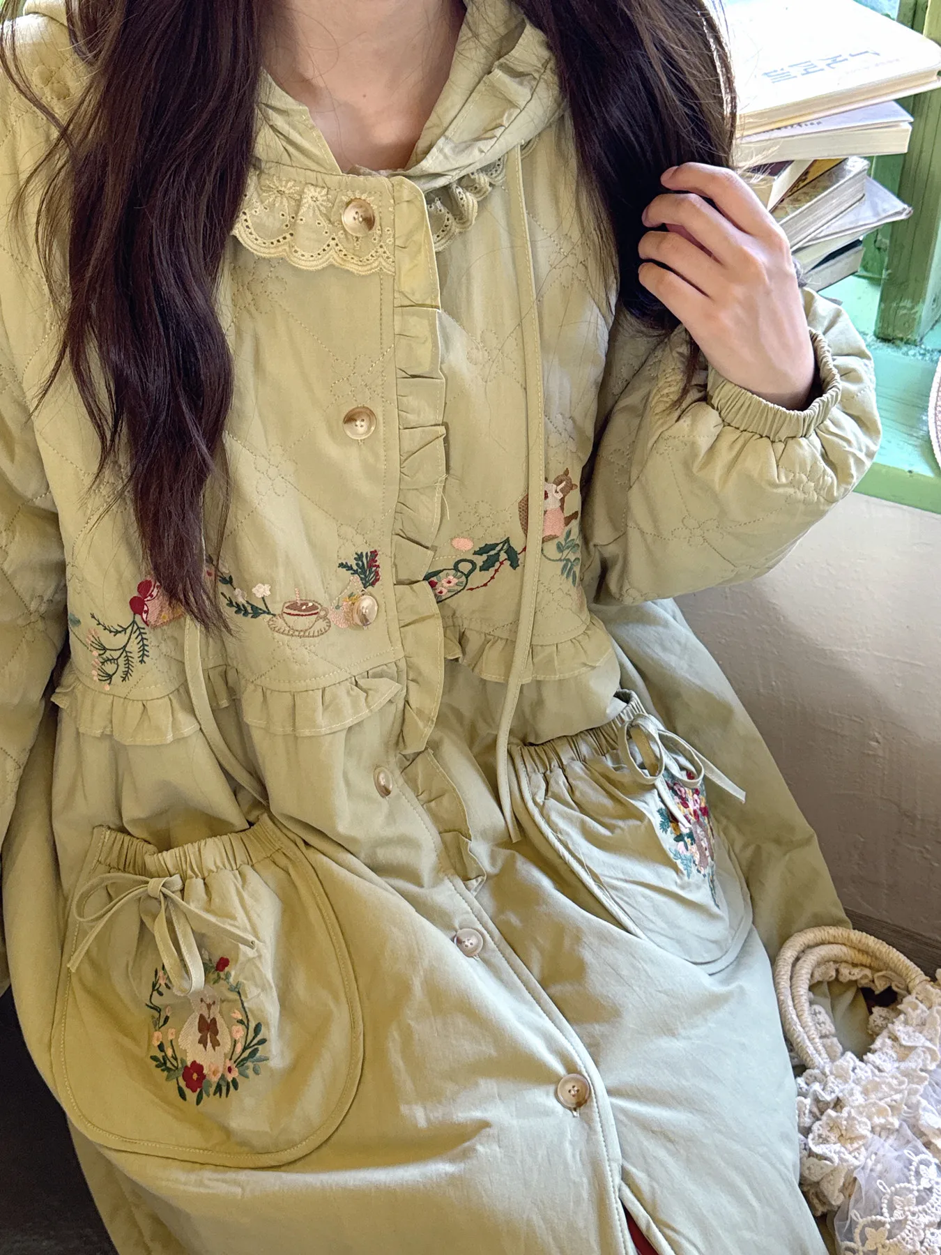 Милые длинные парки Mori Girls, новые осенне-зимние женские свободные утягивающие милые пуховые парки с вышивкой для девочек, пальто в стиле Лолиты