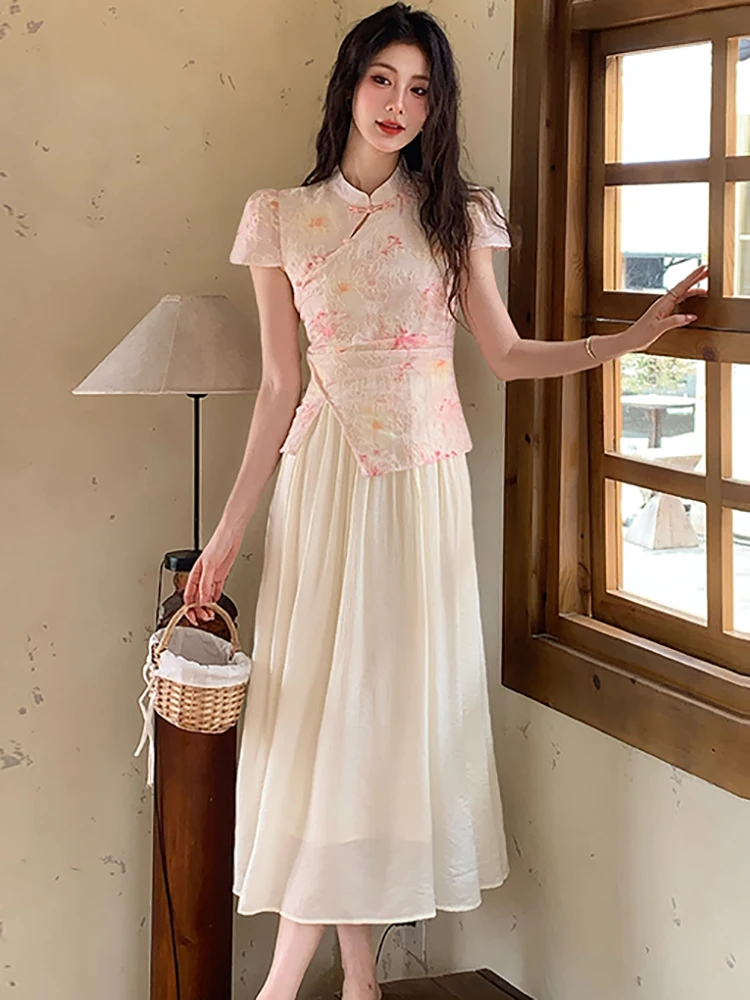 2025年韓国ヴィンテージボディコンラグジュアリーロングドレスサマープリントパッチワークフェイクツーピースドレス女性エレガントシックフェスティバルプロムドレス