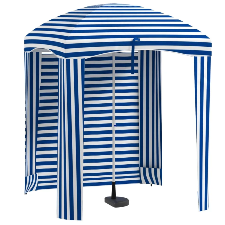

5.9' x 5.9' Portable Beach Umbrella Ruffled Outdoor Cabana with Walls Vents Sandbags Carry Bag Blue White Stripe