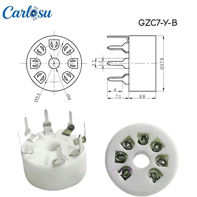 Ceramic 7‑Pin Tube Socket GZC7, for 6J1 6J2 6Z4 6K4 2P2, HiFi Vacuum Tube Amplifier DIY Parts 2PCS