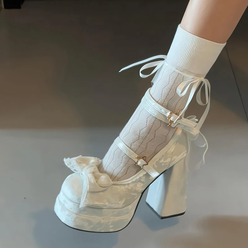 

Platform High Heel Women's Mary Jane Shoes Fashion Butterfly-knot Shoes Spring Autumn Wedding Party Shoes