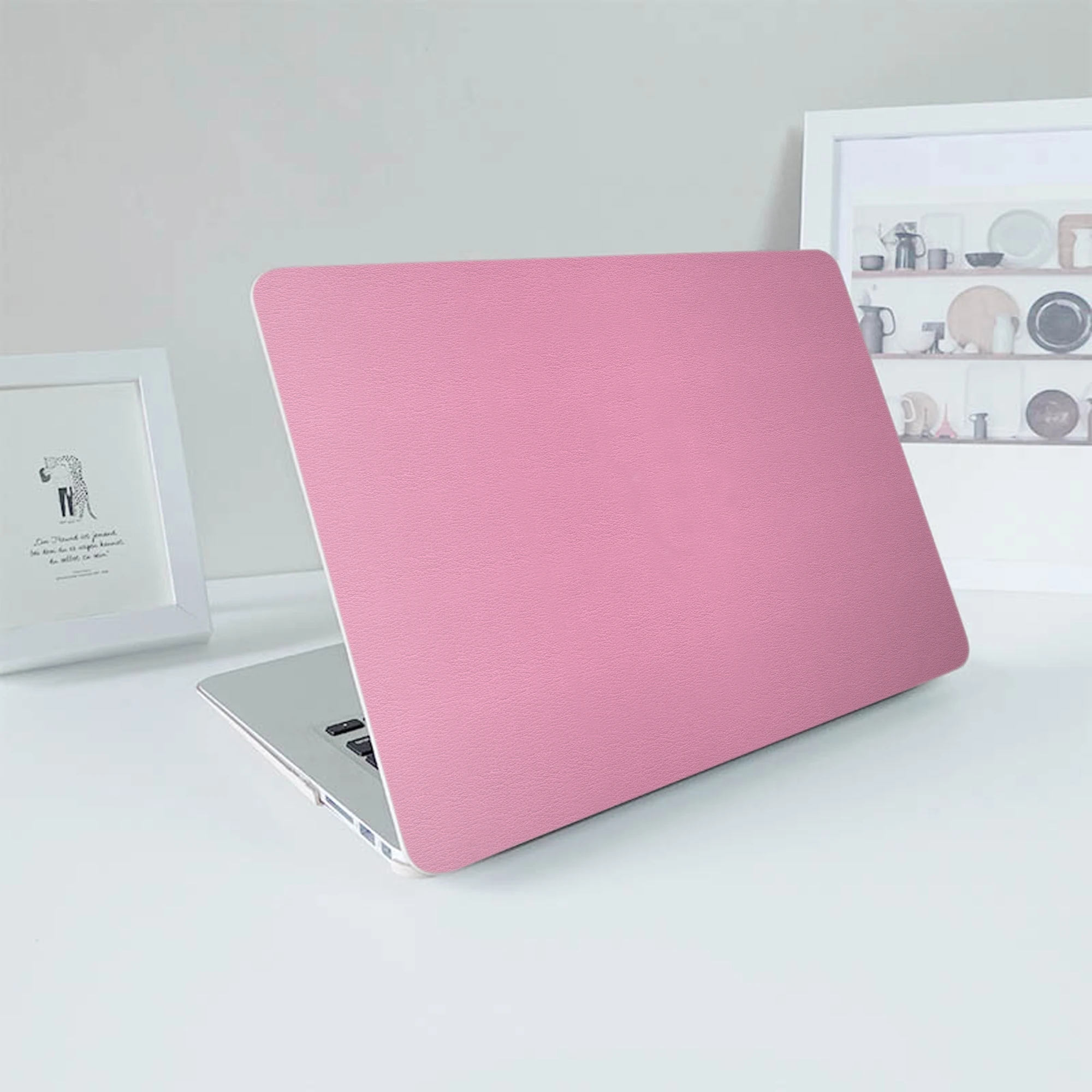 Imagem -04 - Capa de Couro Portátil para Macbook Litchi de Luxo Capa Rosa para Macbook Air 13 Macbook Pro 13 16 14 15 A1990 Logotipo de Corte