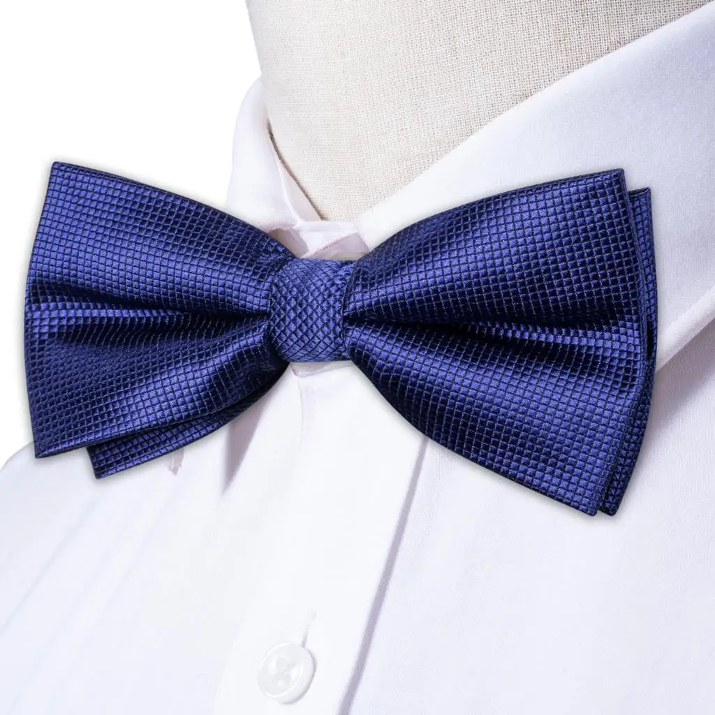 Navy Royal Sky Blue Silk Mens Bow Tie Hankerchief Cufflinks Set Pre-tied Butterfly Knot Bowtie for Male Wedding Business Office