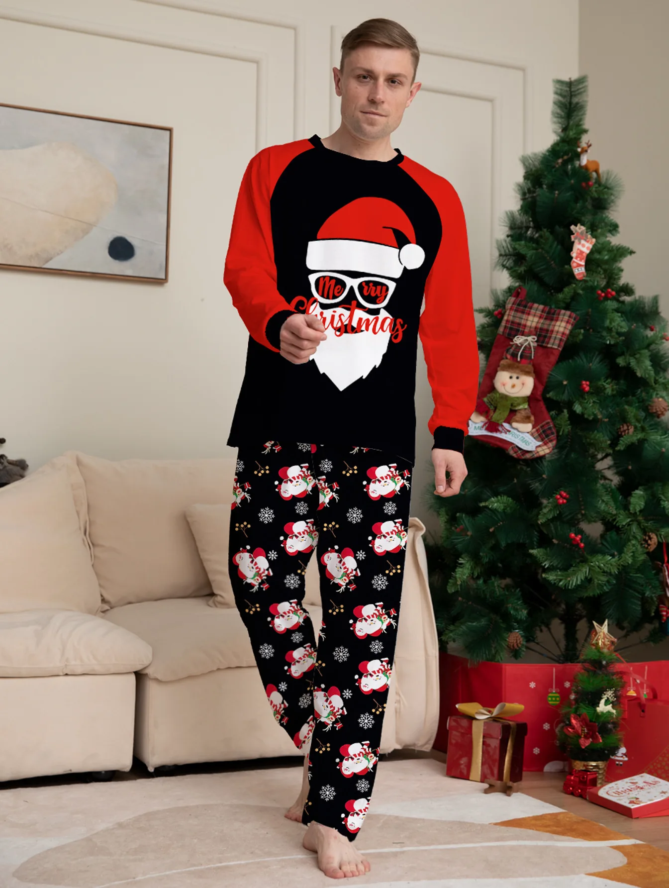 Kerst bijpassende pyjama set 2025 nieuwjaarskleding kerstman allover print volwassenen kinderen 2-delig pak baby romper kerst familie look