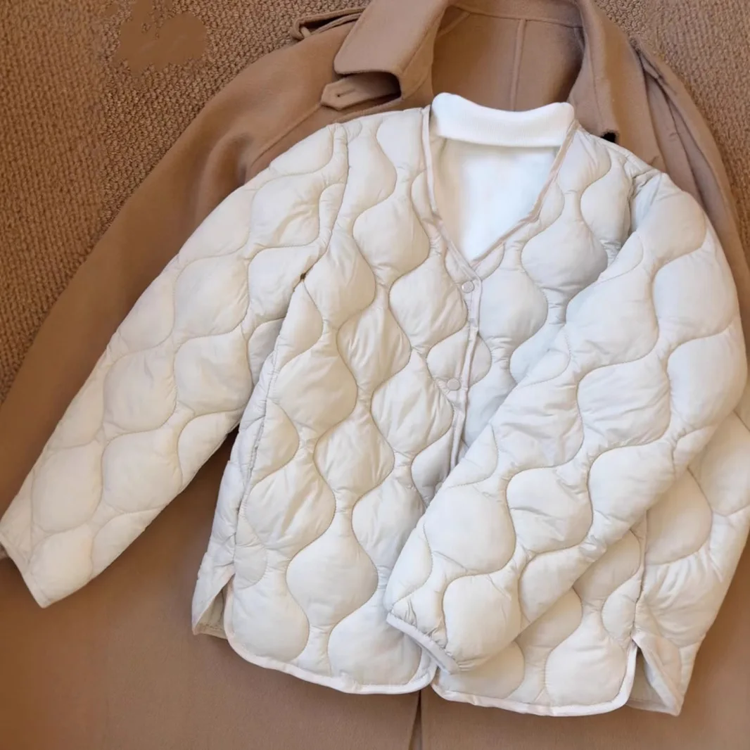 

Women's Lightweight Inner Liner Short Collarless Cotton Jacket for Spring 2025 New Cotton Jacket for Warmth and Slim Fit Light