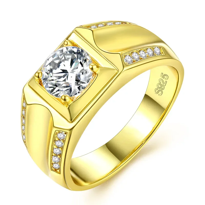 Size 7-12 Classic Gold-color Rhinestone Cubic Zirconia Men Ring Black Enamel Male 18 KRGP Finger Rings Best Selling