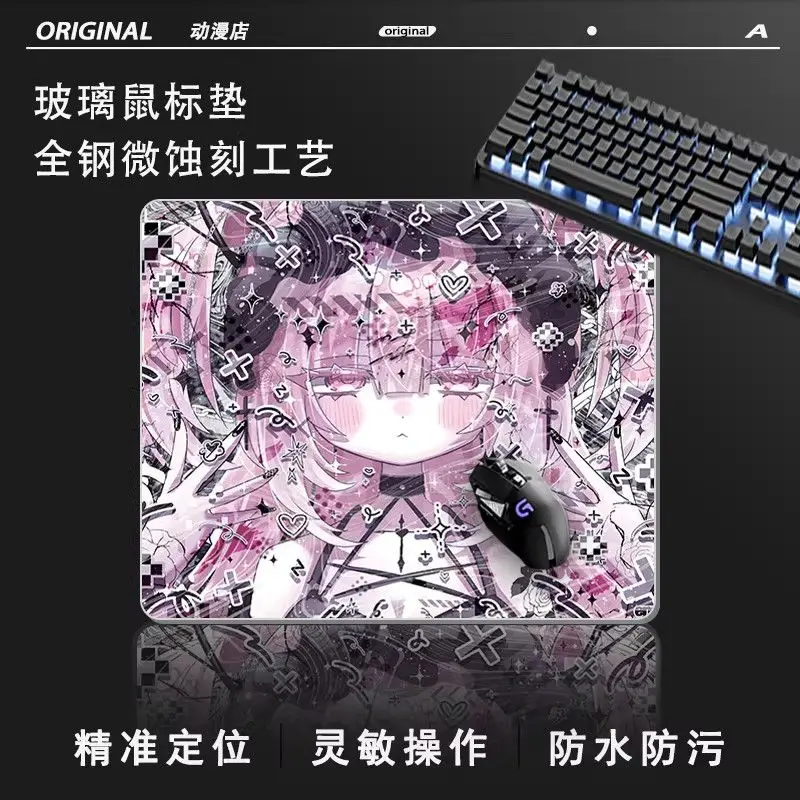 Glass Anime Mouse Pad Glass Mouse Pad Gaming Pad Smooth Frosted Surface Waterproof Desk Tempered Multiple 45x40 Size Optional