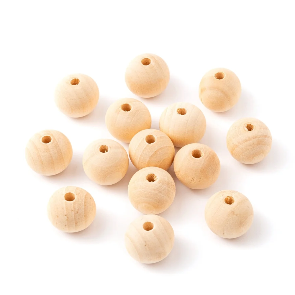 1 Box Unfinished Wood Beads Natural Wooden Loose Beads Spacer Beads Lead Free Round Moccasin 20mm Hole: 4mm 47~50pcs/box