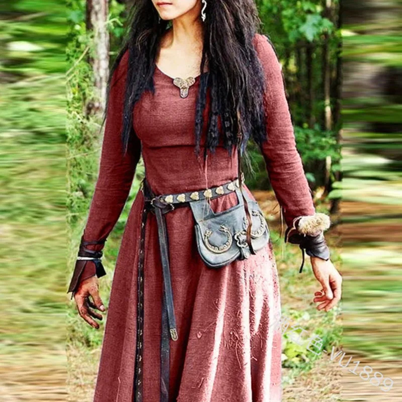 Vestido Maxi Medieval de manga comprida feminino, Veste Vintage, Élfico Fada, Renascença, Celta, Viking, Roupa Gótica, Fantasia Vestido de Baile