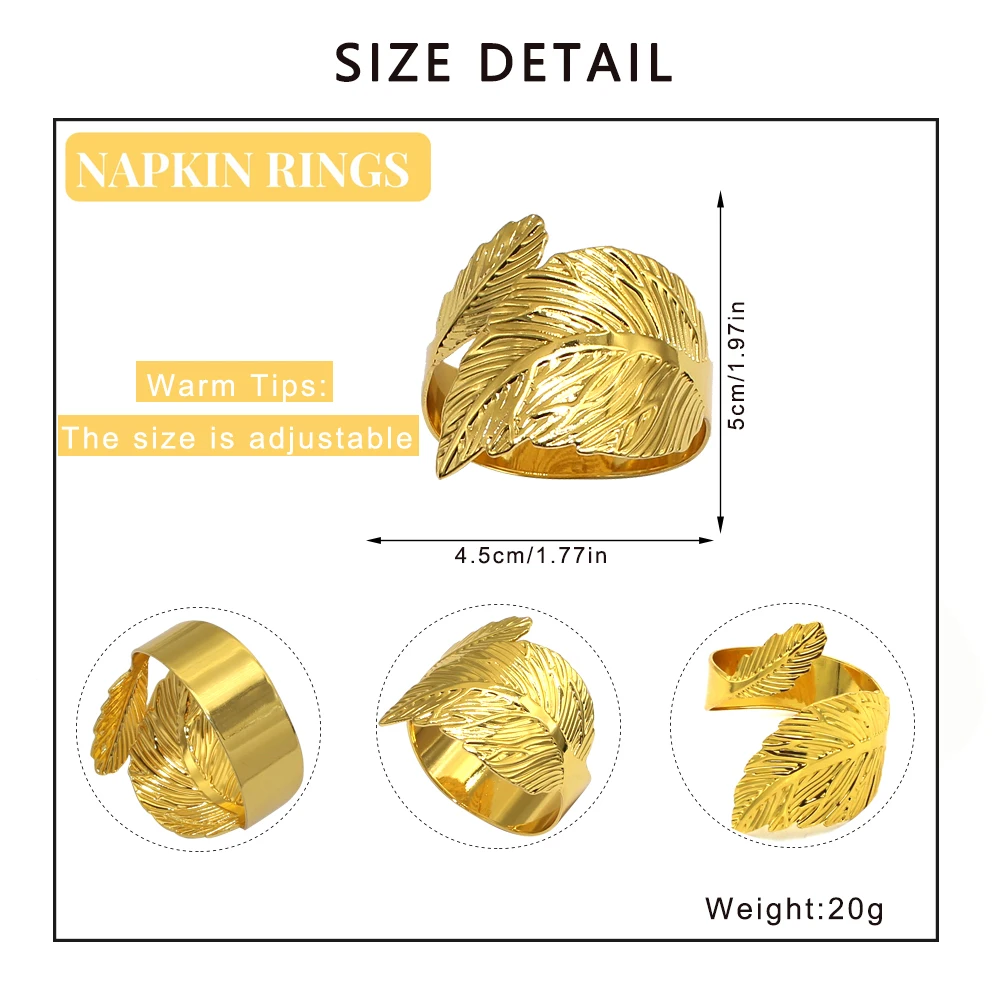 Dvinana 12Pcs Leaf Napkin Rings Gold Napkin Holder for Holidays Parties Weddings Family Casual Formal Occasions Table Decor