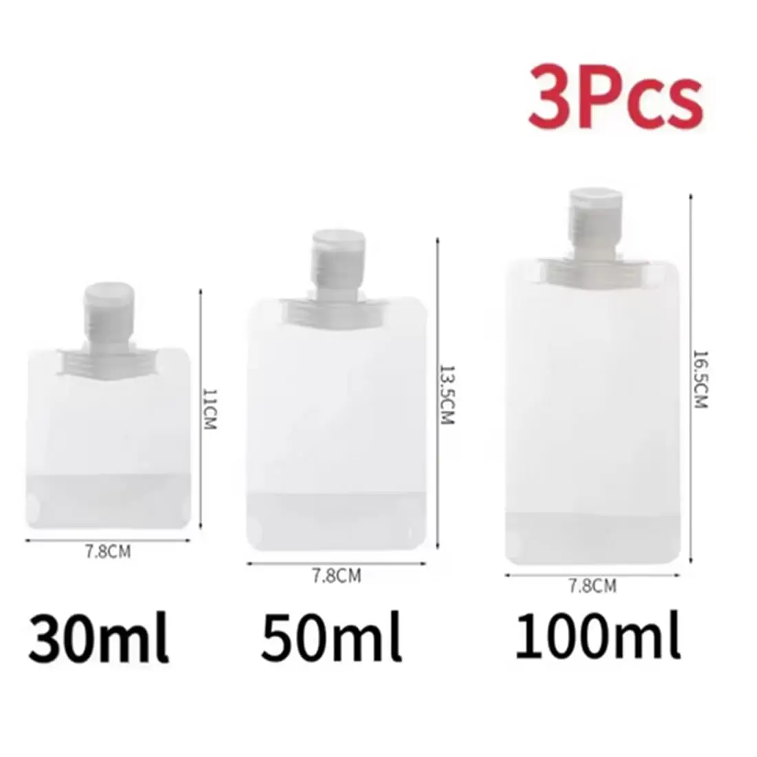 Kulturbeutel-Set in Reisegröße, 30 ml/50 ml/100 ml transparente Quetschbehälter, 3er-Pack tragbare nachfüllbare Beutel für Reiseutensilien