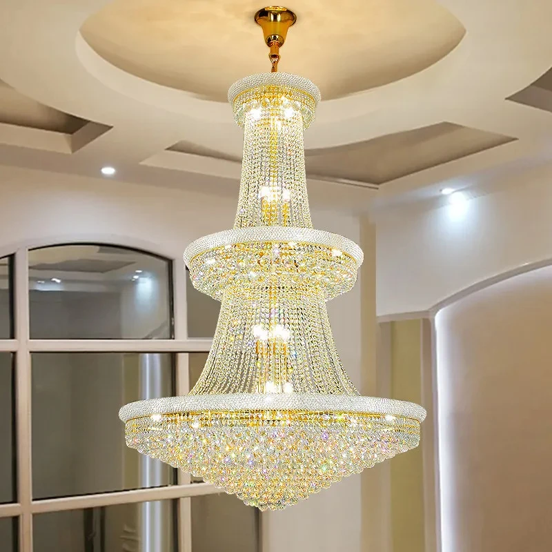 

LED Pendant Light Luxury Living Room Crystal Chandelier Hotel Lobby Villa High Ceiling Staircase European-Style Chandelier