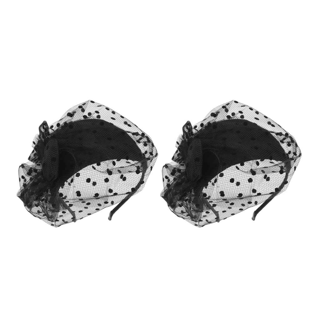 

2Pcs Vintage Dot Lace Net Double Layer Bow Beret Hats Headbands for Women Tea Party Halloween Wedding Bridal Veil