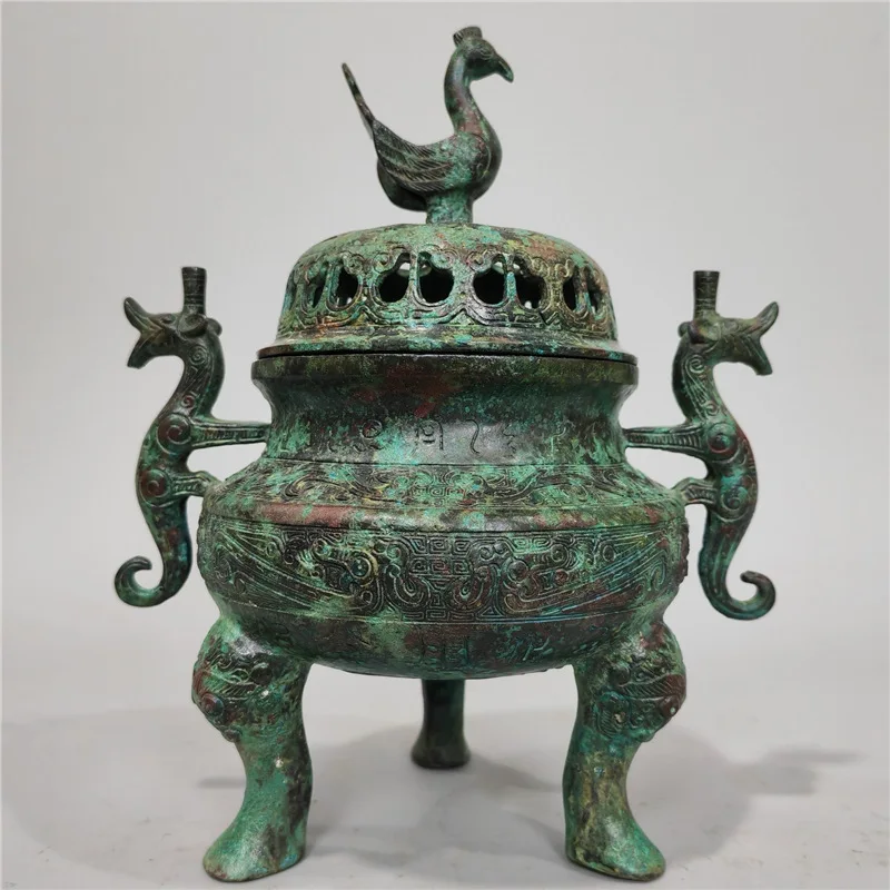 Antique Bronze Ware Dynasty Boshan Furnace Phoenix Bird Turtle Crane Incense Burner Han Wedding Film And Television Props Cl