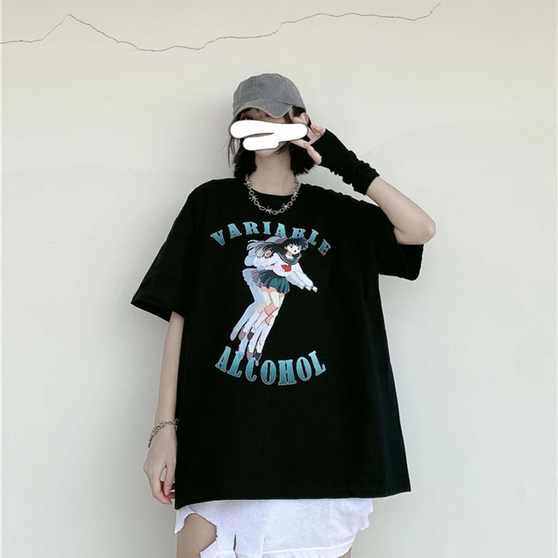 Versione giapponese Cartoon Anime t-shirt Casual girocollo manica corta top Kawaii vestiti Harajuku Tees fumetti abbigliamento donna