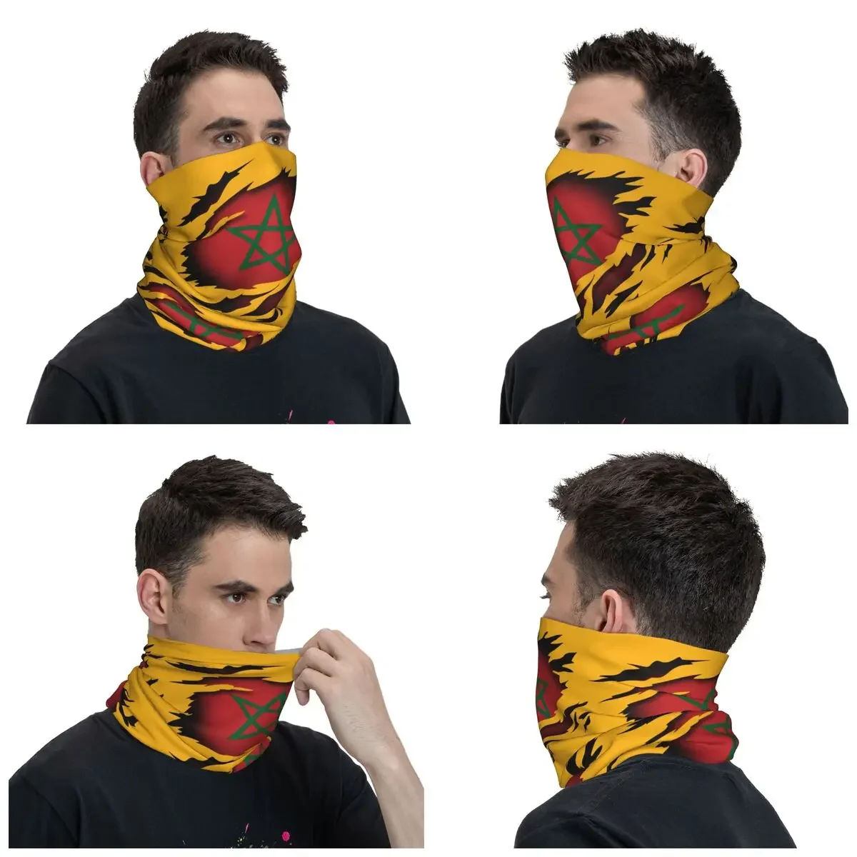 Moroccan Torn Morocco Flag Winter Headband Neck Warmer Men Women Hiking Running Tube Scarf Face Bandana Gaiter