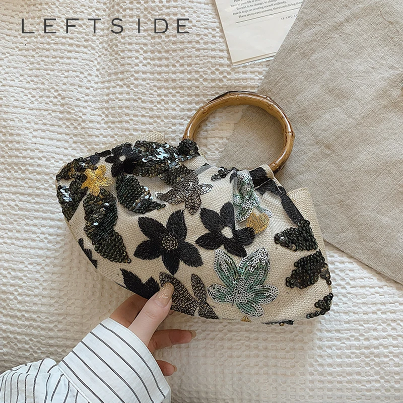 

LEFTSIDE Soft Cloth Flowers Shoulder Bags for Women 2025 Summer New Y2K Trend Travel Tote Bag Females ​Handbags and Purses