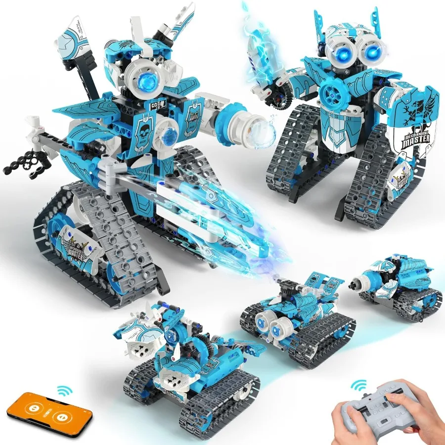 

5 in 1 STEM RC Robot Building Kit, 398PCS APP & Remote Control Blocks DIY Engineering Robotics, Erector Science Set for Kids