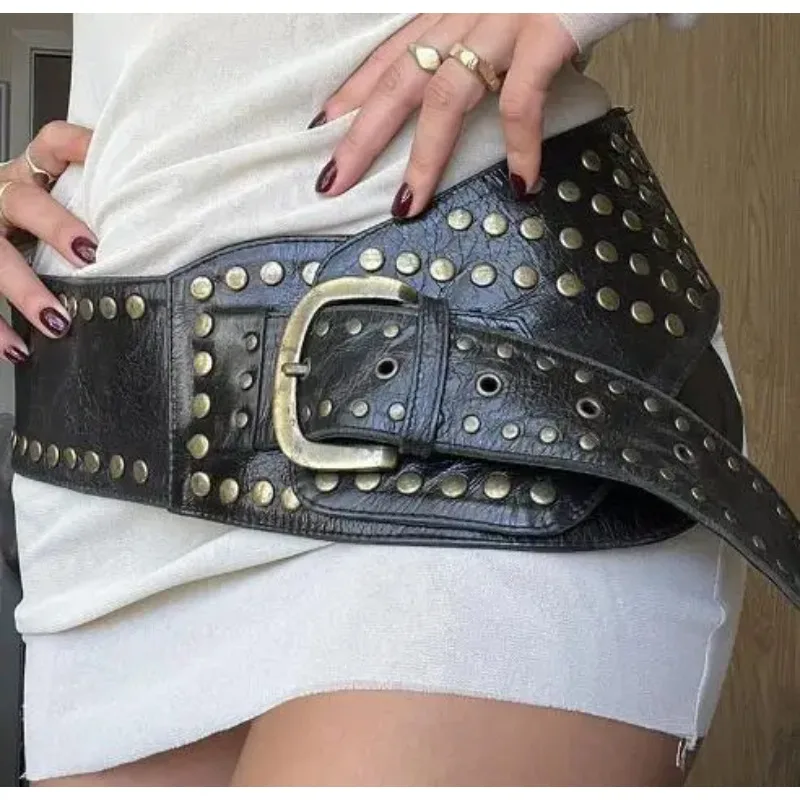 Female Fashion Vintage Metal Rivet Belt Pin Buckle Waistband Jeans Dress Decorative Belt 105cm Adjustable