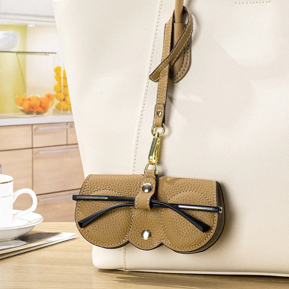 Woman Bag Genuine Leather Portable Sunglasses Storage Bag Lady Glass Bag Top Layer Cowhide Air Cushion Protective Glasses Case