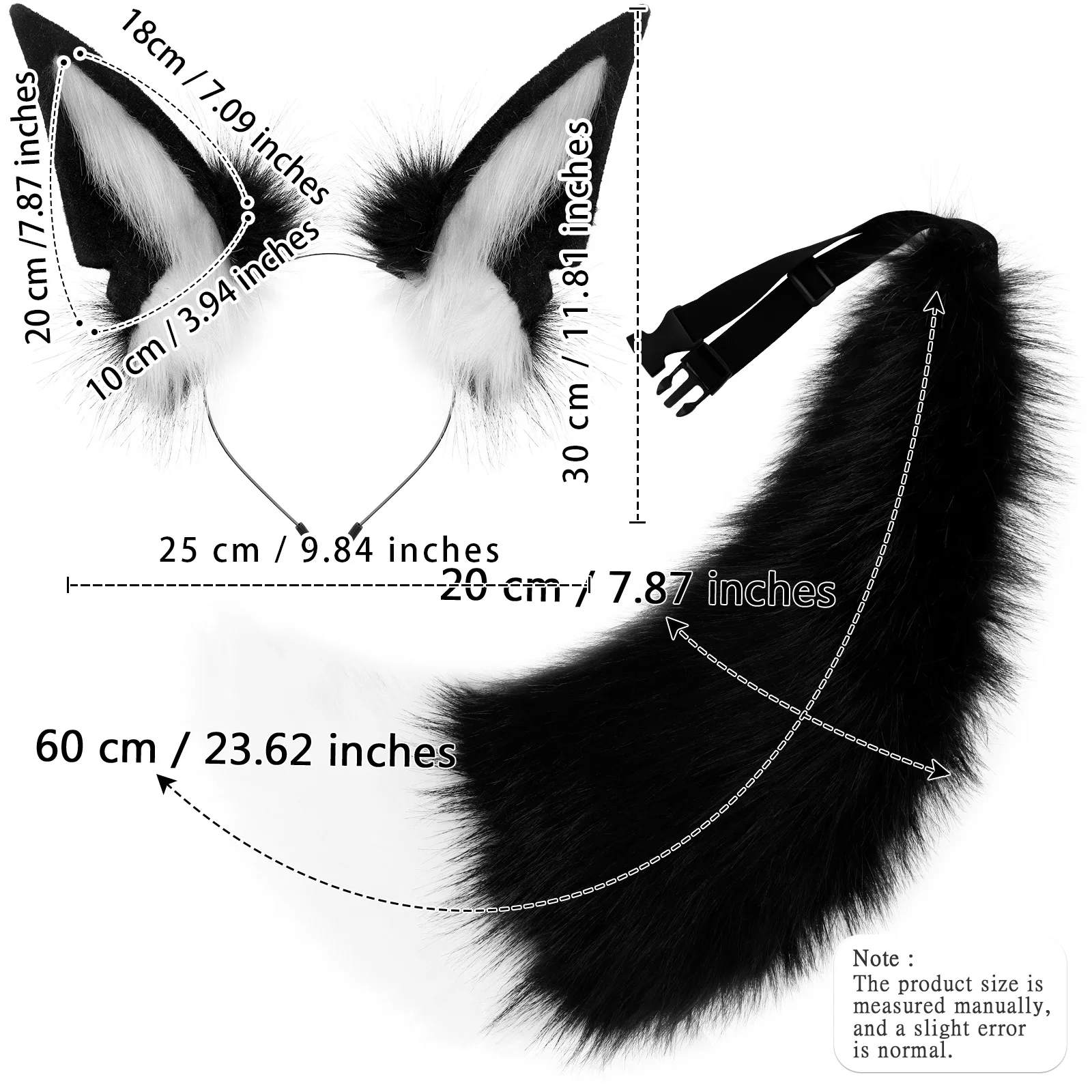 2 pezzi peluche pelliccia sintetica orecchie di volpe fascia coda di lupo accessori per costumi Fursuit