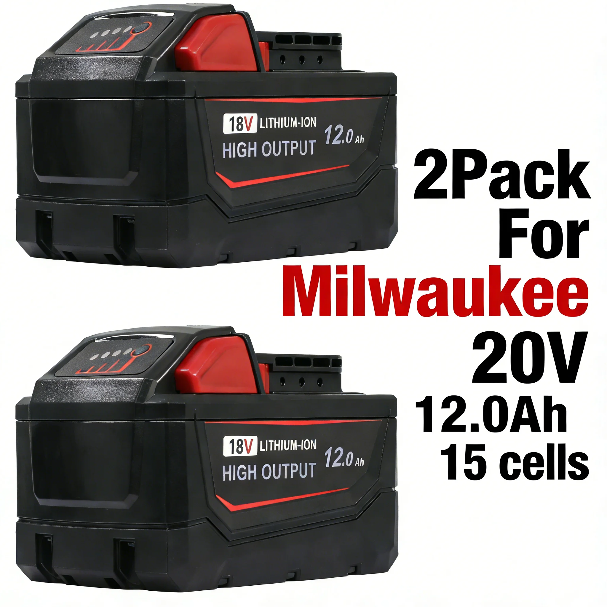 2-Pack High Capacity 12000Ah 10C Replacement Battery for Milwaukee M18 18V Tools Model 48-11-1890 48-11-1850