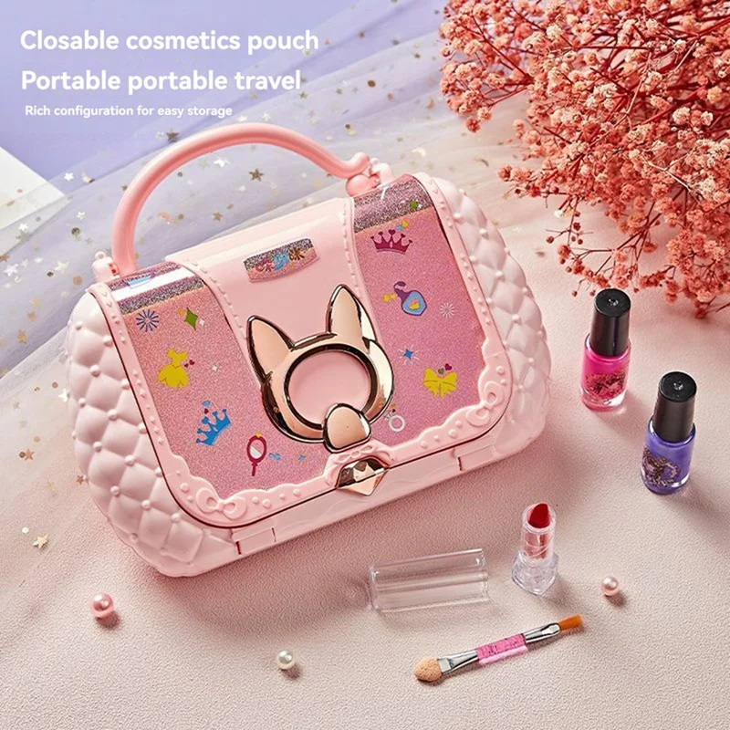 Kids Beauty Toys Makeup Kit Little Bag Washable Pretend Play Cosmetic Set Toys With Mirror Non-Toxic & Safe