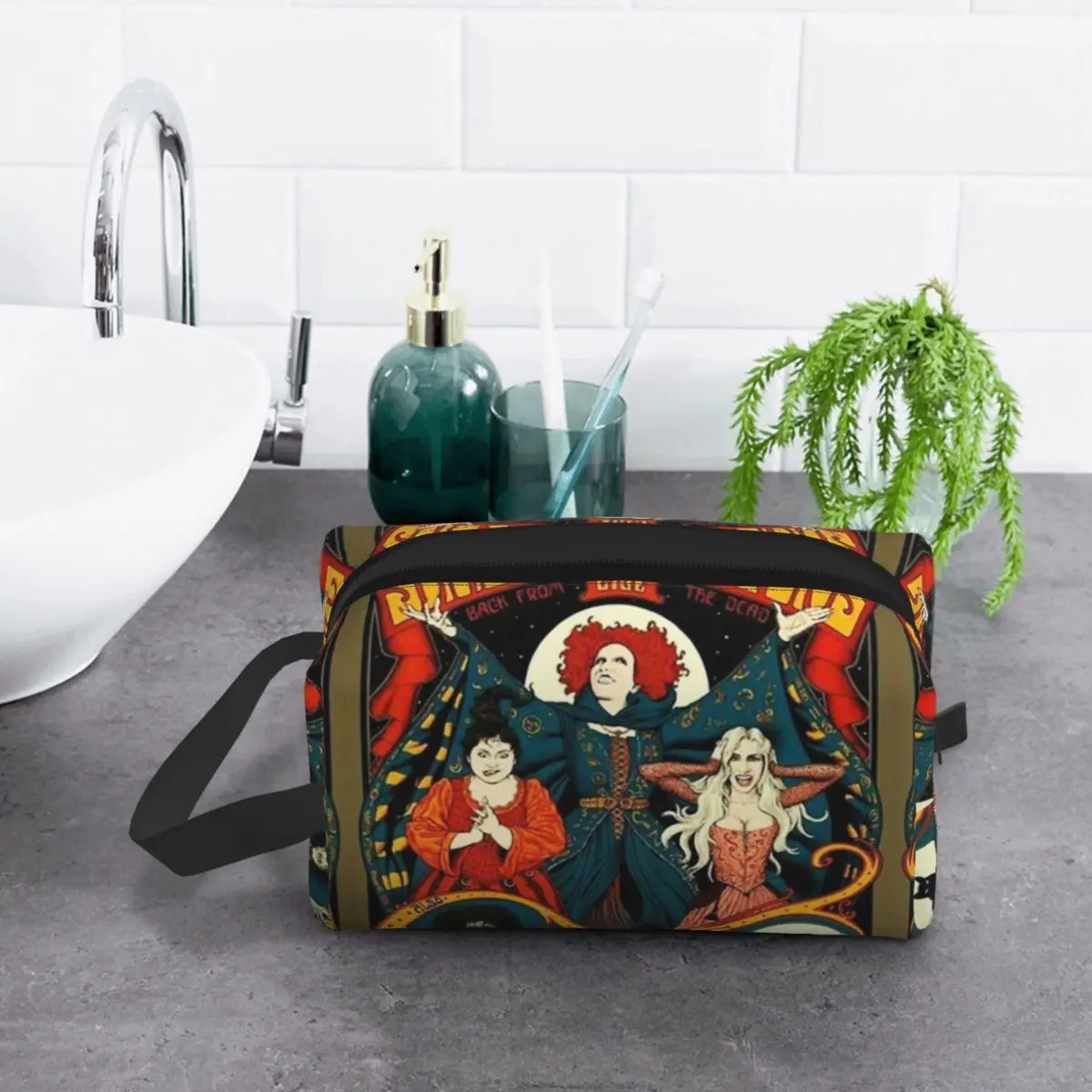 Custom Sanderson Sisters Hocus Pocus Toiletry Bag Halloween Witch Movie Cosmetic Makeup Organizer Beauty Storage Dopp Kit Box