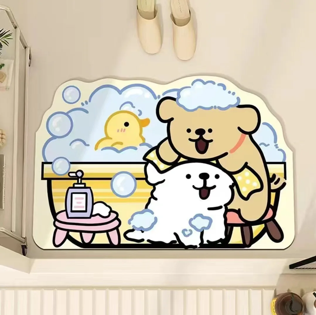 Cartoon bathroom floor mat, quick drying, absorbent, diatomaceous earth, anti fouling, easy to maintain, non slip bathroom mat