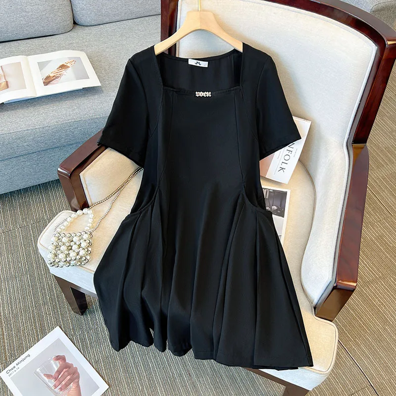 

Plus Size 150Kg Women Bust 145cm Summer Solid Loose Dress Black Color Lareg Size 5XL 6XL 7XL 8XL 9XL 10xl