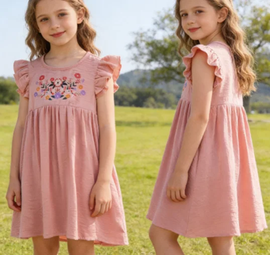 

Summer Girls' Printed Dress Baby Flying Sleeve Casual Sweet Simple and Fashion Comfortable Kids Outwear Skirt