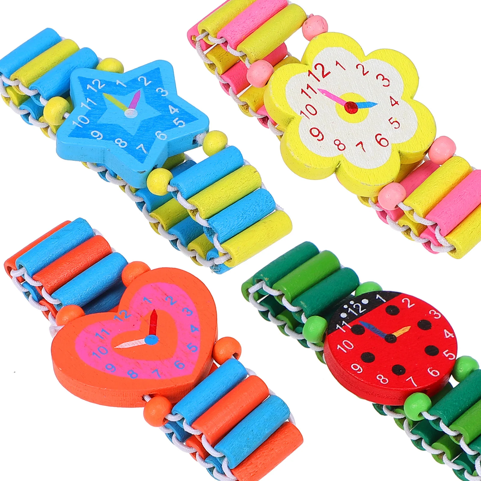 4 قطع خشبية للعب التظاهري الإبداعي معصمه تعلم ساعة معصم كرتونية هدية #1