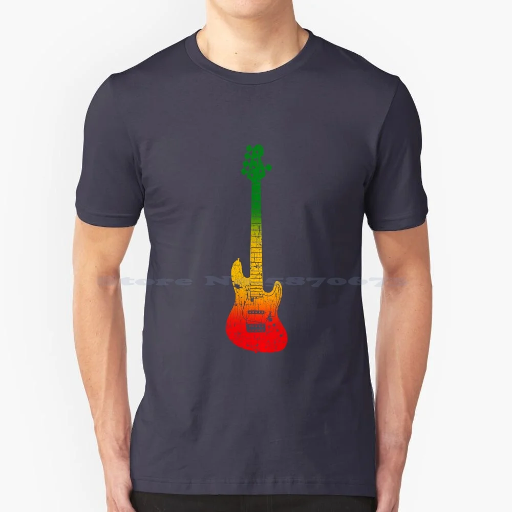 Rasta Bass Guitar T Shirt 100% Cotton Tee Rasta Reggae Jamaica One Love Star Bassist Bass Guitar