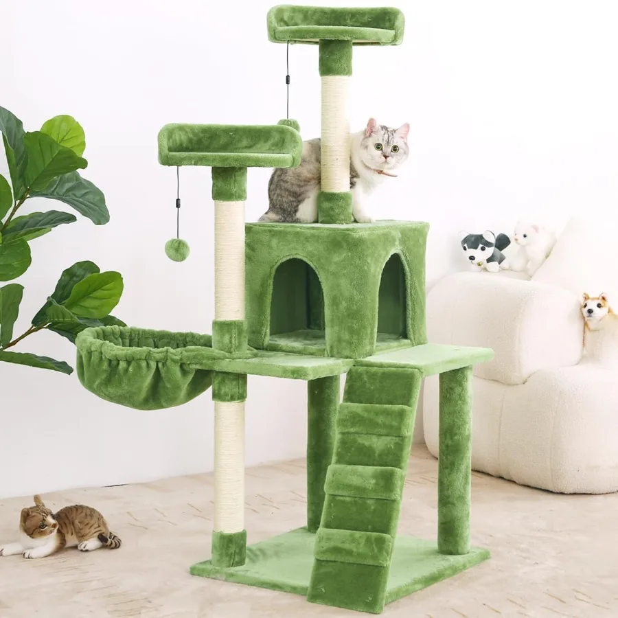 

54in Tall Cat Tree with Multiple Levels and Platforms for Cats and Kittens Featuring Natural Sisal Rope Scratching Post Plush P