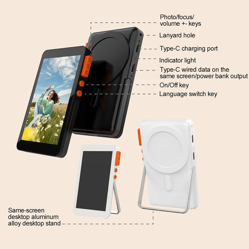 Tela magnética sem fio para monitor de selfie, comprimento focal ajustável para câmera traseira de telefone, selfie, vlog, transmissão ao vivo para iphone e android