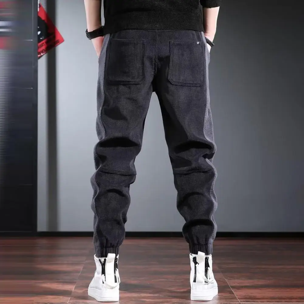 Elastic Waistband Men Pants Men's Solid Color Cargo Pants with Ankle-banded Design Drawstring Elastic for Comfortable for Men