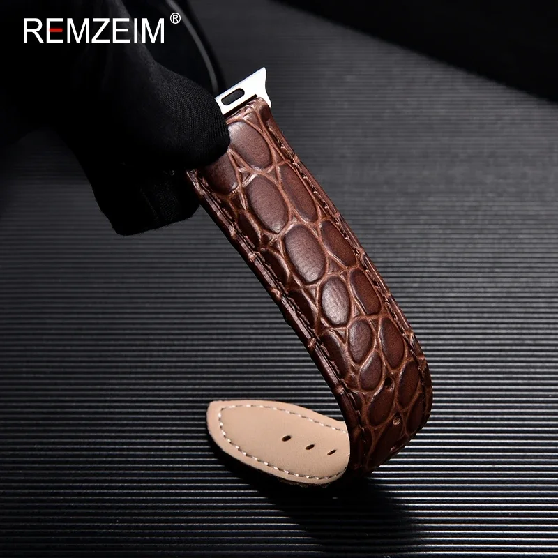 Crocodile Pattern Leather Strap for Apple Watch Ultra 8 7 6 SE 5 4 3 Butterfly Buckle Men Watchband 49/45/44/42mm 41/40/38mm