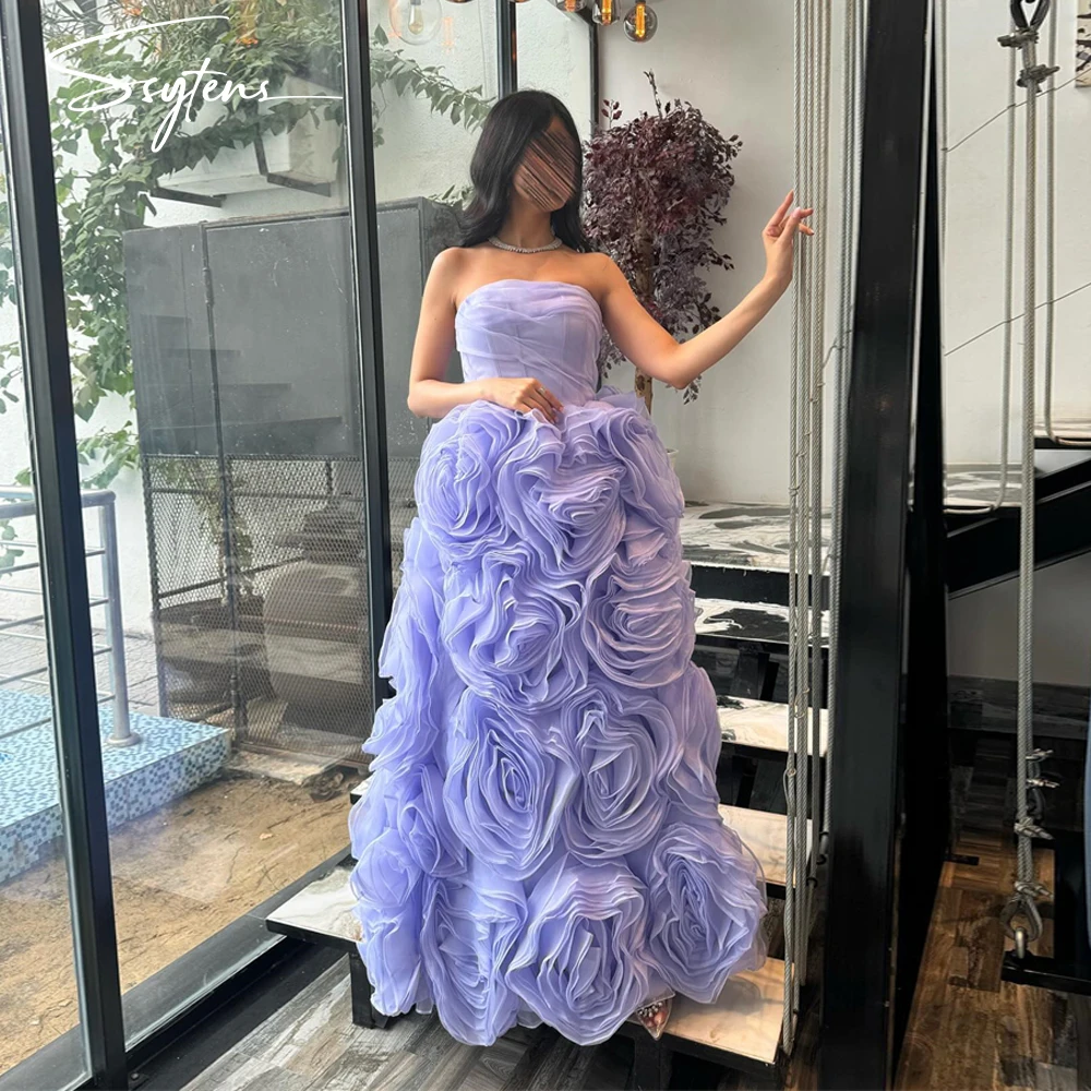 

Lavender Organza Long Prom Party Dresses for Women Ball Gowns Strapless Evening Dress Ruched Cocktail Evening Gown Robe De Soiré