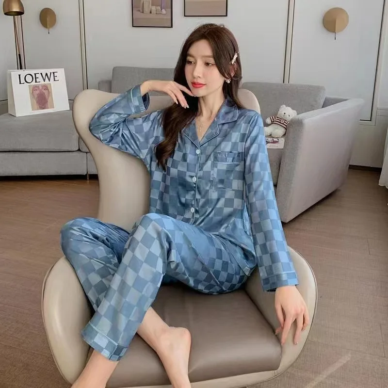 Spring Autumn Silk Pajamas for Women Faux Silk Long Sleeve New Pajama Fashion Simple Pjs Elegant Pijamas Luxury Ladies Sleepwear