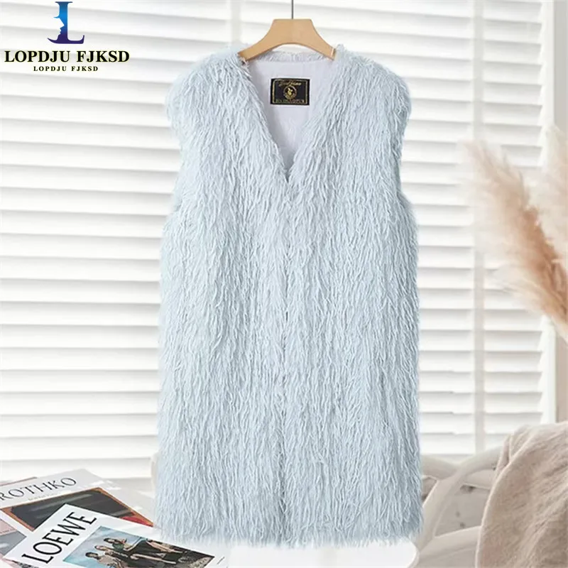 Chic Faux Mongolia Sheep Fur Waistcoat for Women Sleeveless Fur Vest Autumn and Winter Jacket New Outwear Vests