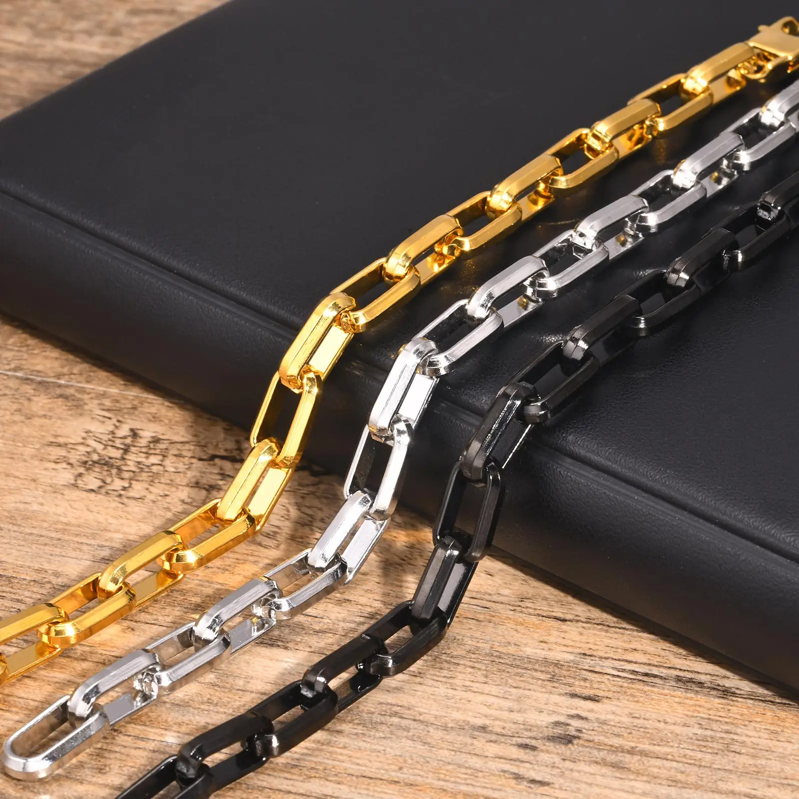 Chunky Chain Bracelets for Men,Silver Black Grey Gold Color Stainless Steel Chain Wristband,Stylish Gift for Son Dad